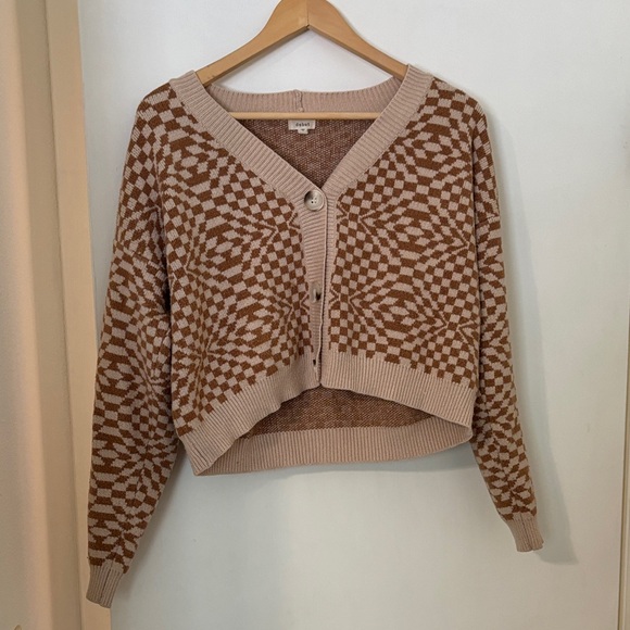 debut Sweaters - Debut Brown and Cream Patterned Cardigan